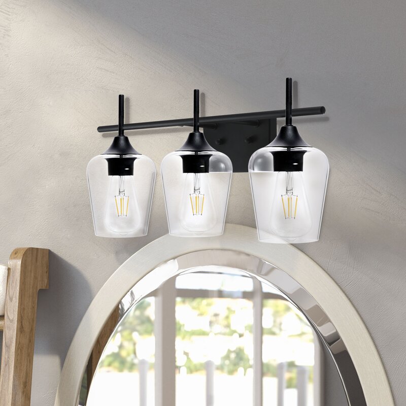 Ebern Designs Herricks 3-Light Dimmable Matte Black Vanity Light ...